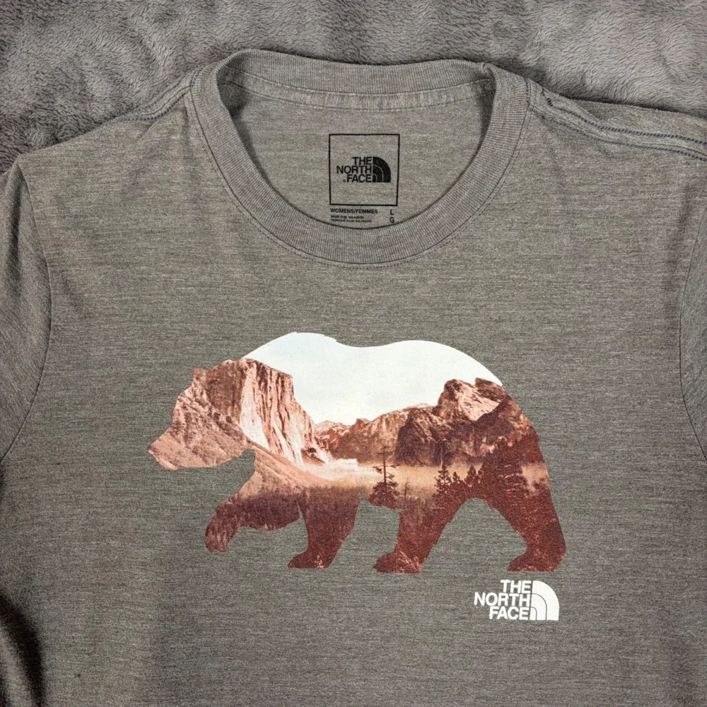 The North Face T-Shirt Women L Gray Bear Mountain Graphic Short Sleeve Crewneck - Picture 3 of 10